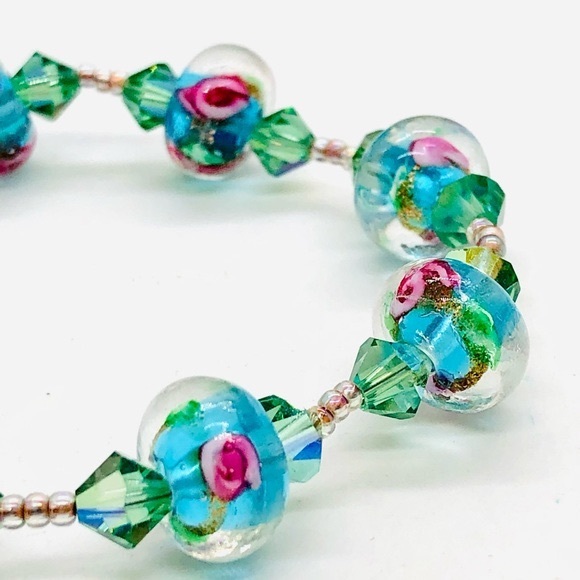 Vintage Floral Glass Crystal Bead Bracelet - Picture 6 of 7